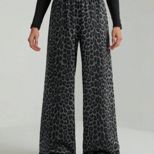 SHEIN Tall Pantalon de détente léopard décontracté pour femmes