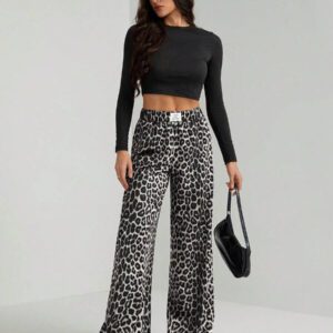 SHEIN Tall Pantalon de détente léopard décontracté pour femmes