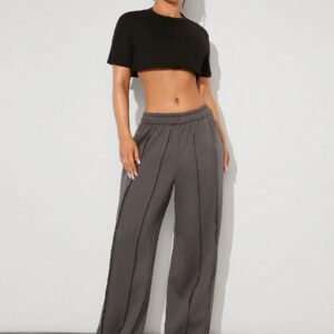 Denimoi Pantalon de jogging à jambes larges avec bord brut