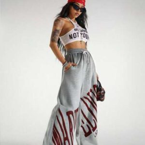 StreetHx Pantalon de survêtement vintage à taille élastique pour femmes, style de rue décontracté avec imprimé graphique, pour le printemps/l'été