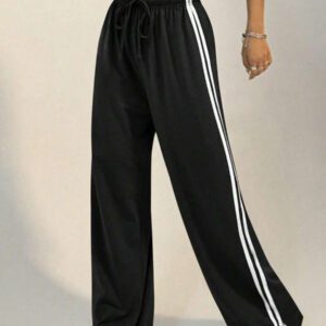 SHEIN Tall Pantalons de sport pour femmes avec rayure latérale contrastée, taille cordon et poches, printemps/été