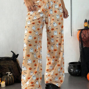 Flirla Pantalon large à cordon de serrage avec imprimé rayé pour femmes