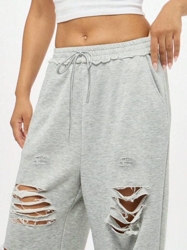 SUMWON WOMEN Pantalon de jogging gris délavé taille haute jambe large, pantalon de survêtement décontracté, style grunge mode Y2K, pantalon de détente douillet pour l'hiver – Image 5