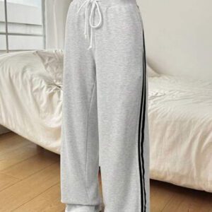 SHEIN EZwear Pantalon de survêtement femme avec lien à la taille et bandes latérales contrastées