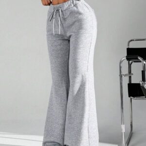 SHEIN EZwear Pantalon évasé tricoté gris pour femme