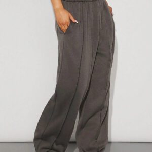Denimoi Pantalon de jogging à jambes larges avec bord brut