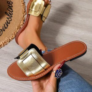 Version coréenne Sandales plates décontractées pour femmes, Sandales d'été tressées de style romain, Chaussures plates de style français pour la plage, convenant aux tenues, à la plage et à la maison