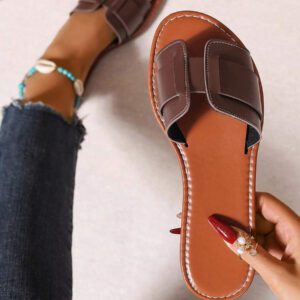 Version coréenne Sandales plates décontractées pour femmes, Sandales d'été tressées de style romain, Chaussures plates de style français pour la plage, convenant aux tenues, à la plage et à la maison