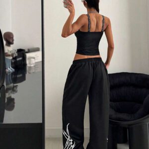 StreetHx Pantalon de jogging ample à jambes droites avec imprimé floral gothique pour femmes