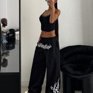 StreetHx Pantalon de jogging ample à jambes droites avec imprimé floral gothique pour femmes
