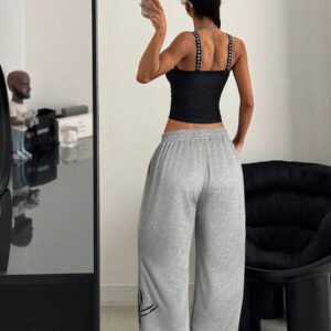 StreetHx Pantalon de jogging ample à jambes droites avec imprimé floral gothique pour femmes