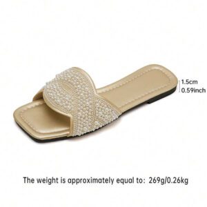 Sandales plates à bout carré avec cristaux de style français pour femmes, idéales pour le printemps/été/automne. Élégantes mules convenant aux robes, nouvelle arrivée 2025