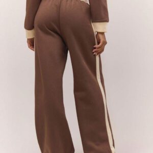 MUSERA Jambe droite Contraste Bande de taille élastique Rayure latérale Logo graphique brodé Seulement Automne Automne Vieux argent Mignon Pays de chaumière Retour à l'école Décontracté pour femmes Butterscotch Automne Hiver Noël