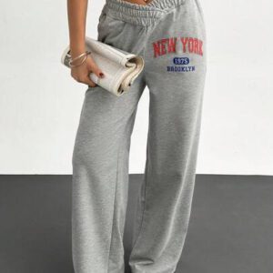 SHEIN Pantalon de survêtement grande taille pour femme à taille haute, détail de garniture à deux fils, jambe large