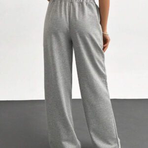 SHEIN Pantalon de survêtement grande taille pour femme à taille haute, détail de garniture à deux fils, jambe large