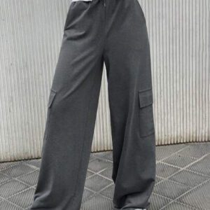 Pantalon de jogging casual à taille élastique avec cordon de serrage et poches cargo, en patchwork, pour femmes