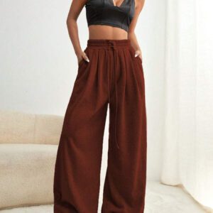 SHEIN EZwear Pantalon De Survêtement Unicolore À Lacets Ample