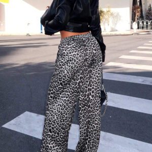 INAWLY Pantalon de jogging décontracté à taille élastique et imprimé léopard pour femme, tenue d'intérieur quotidienne