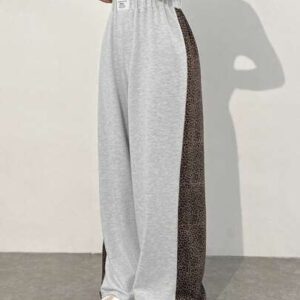 SHEIN EZwear Pantalon de jogging casual en couleur unie et patchwork pour femme, design minimaliste pour un port quotidien