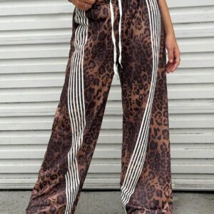 INAWLY Pantalon de sport mode à rayures léopard pour femmes, automne/hiver