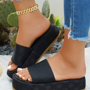 Sandales plateforme décontractées pour femmes, nouvelles pour l'été avec des semelles épaisses, motif floral vintage, ouvertes au niveau des orteils, à enfiler, rétro polyvalentes, pour les vacances et la plage