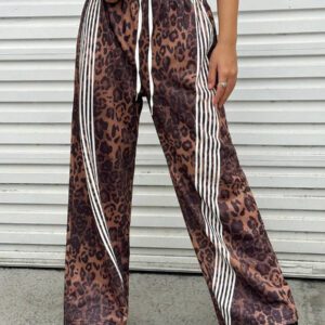 INAWLY Pantalon de sport mode à rayures léopard pour femmes, automne/hiver