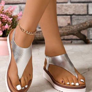 Sandales compensées à plateforme de couleur unie avec décoration de bouton doré, style casual et de vacances pour femmes