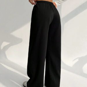 SHEIN Privé Femmes Pantalon de survêtement en tricot à taille coulissante à jambes larges avec décoration de fleurs 3D