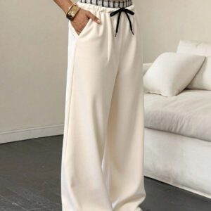 RueChic Pantalon de survêtement décontracté ample avec lien de taille contrasté pour femmes