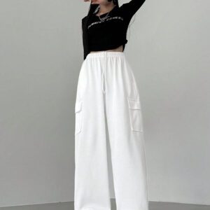 DAZY Pantalon de survêtement ample à taille coulissante et jambes larges pour femmes
