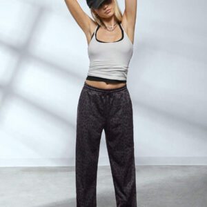 SHEIN EZwear Pantalon évasé à imprimé léopard noir pour femme