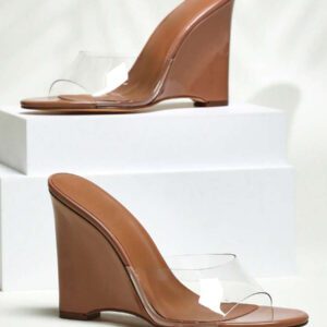 SHUZIA Mules à talon compensé transparent pour femmes, sandales à bout ouvert