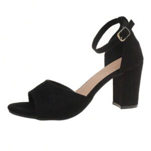 Nouvelles sandales pour femmes Printemps/Été 2025, bride à boucle, bout ouvert sexy à talon épais noir, talon mi-haut, escarpin versatile à la mode et à talons hauts