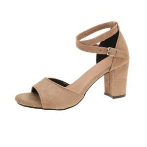 Nouvelles sandales pour femmes Printemps/Été 2025, bride à boucle, bout ouvert sexy à talon épais noir, talon mi-haut, escarpin versatile à la mode et à talons hauts