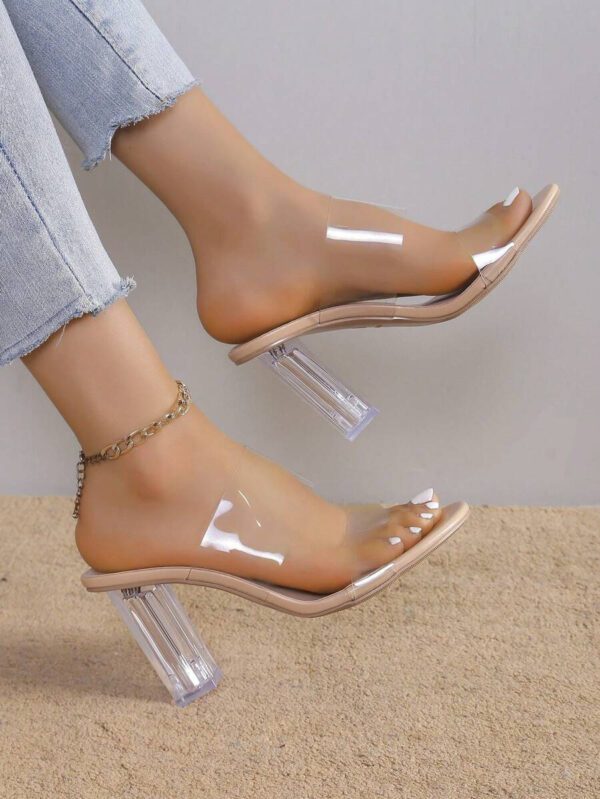 Nouveautés été 2025 Sandales à talons épais haute transparent et cristal, style minimaliste pour femmes. Convient pour la séance photo, la fête, la diffusion en direct – Image 9