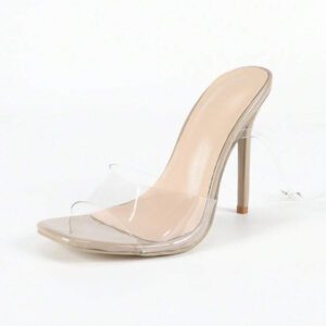 Sandales à talons hauts pour femmes, élégantes, argentées, transparentes, avec bride à la cheville et cristal, idéales pour les soirées d'été, les défilés, les banquets et l'extérieur, 11,5 cm