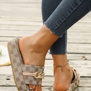 Femmes Grande taille plateau sandales compensées épaisses, motif estival de mode avec semelle épaisse, chaussons décontractés, chaussures de plage