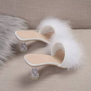 Chaussons À Talons Hauts En Cristal Transparent Décoré De Fourrure Et D'un Design À Bout Ouvert, Nouveaux Arrivages D'été, À La Fois À La Mode Et Polyvalent