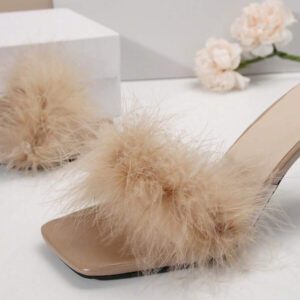 Chaussons À Talons Hauts En Cristal Transparent Décoré De Fourrure Et D'un Design À Bout Ouvert, Nouveaux Arrivages D'été, À La Fois À La Mode Et Polyvalent