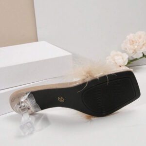 Chaussons À Talons Hauts En Cristal Transparent Décoré De Fourrure Et D'un Design À Bout Ouvert, Nouveaux Arrivages D'été, À La Fois À La Mode Et Polyvalent