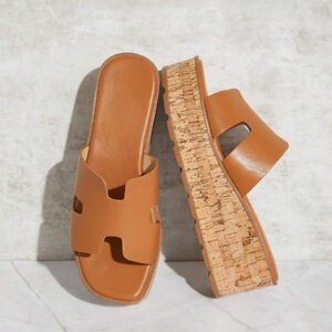 SHUZIA Sandales minimalistes en liège à plateforme carrée et décolleté en PU blanc, inspirées du luxe - intemporelles, élégantes et confortables