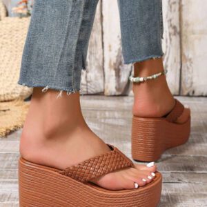 Sandales compensées à bride entre-doigts tressé de couleur vive pour femmes, plateforme, imperméables, confortables pour le quotidien, les vacances, non fatigantes et polyvalentes