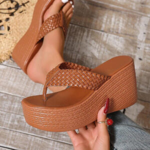 Sandales compensées à bride entre-doigts tressé de couleur vive pour femmes, plateforme, imperméables, confortables pour le quotidien, les vacances, non fatigantes et polyvalentes