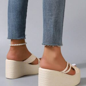 Sandales compensées simples et à la mode en jacquard pour femmes
