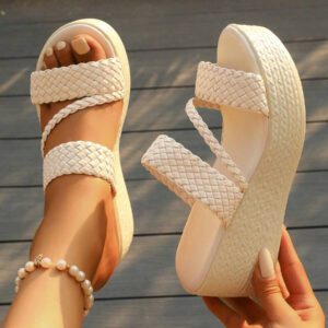 Sandales compensées simples et à la mode en jacquard pour femmes