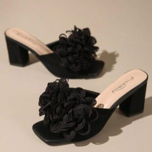 Sandales à bride florale à talon bottier, sandales à talon moyen carré pour femmes, été