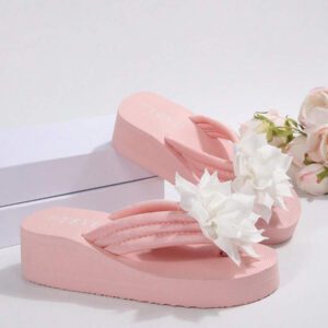 Sandales de plage roses à semelle épaisse et antidérapante pour femmes, nouveauté d'été. Mules à talons compensés avec bride en T, convient pour extérieur, intérieur, plage, mariage, vacances