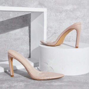 SHUZIA Sandales à talons hauts élégantes et sexy en brevet argenté à bout de poisson pour femmes. Nouveaux cadeaux de Saint-Valentin, de vacances et d'été