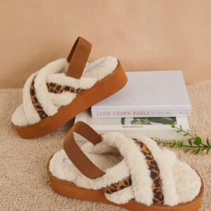 SHUZIA Sandales à plateforme avec bride croisée et blocs de couleurs en peluche pour femmes