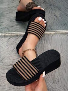 Sandales À Talons Compensés À Semelle Épaisse Et Bretelles Croisées Pour Femmes, Pantoufles Beiges Et Noires À Bout Ouvert Pour Voyage Et Plage